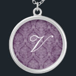 Monograma Roxo Profundo Colar de Prata Esterlante<br><div class="desc">Linda Lace Sterling Silver Necklace - a cor de fundo pode ser alterada. Excelente como um favor de casamento,  presente de casamento,  presente de aniversário ou presente de feriado.</div>