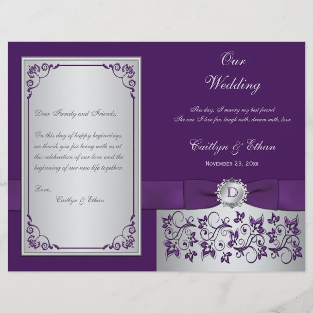 Monograma Roxo, Silver Floral Weding Programa 2 (Frente)