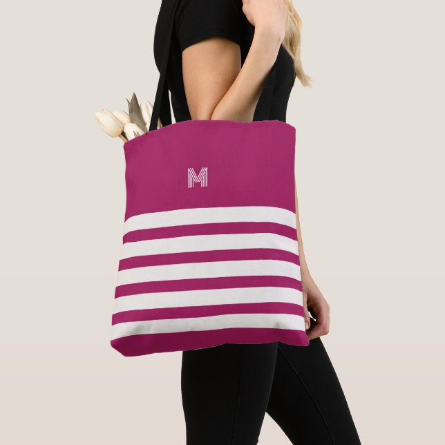 Monograma | Saco de Tote de Berry Stripes Chic (Close Up)
