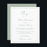Monograma Sage Green Budget Invitation<br><div class="desc">O convite de casamento do estilo tradicional, com um design simples e clássico com seu monograma inicial e seus nomes em um dentro de caligrafia elegante de uma fronteira fina. Todos os elementos de design estão em verde de sábio sobre um fundo branco e podem ser alterados na ferramenta de...</div>