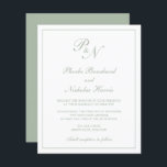 Monograma Sage Green Budget Invitation<br><div class="desc">O convite de casamento do estilo tradicional, com um design simples e clássico com seu monograma inicial e seus nomes em um dentro de caligrafia elegante de uma fronteira fina. Todos os elementos de design estão em verde de sábio sobre um fundo branco e podem ser alterados na ferramenta de...</div>