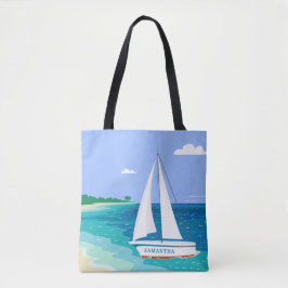 Monograma Sailboat Costeira Tropical Beach Tote Ba