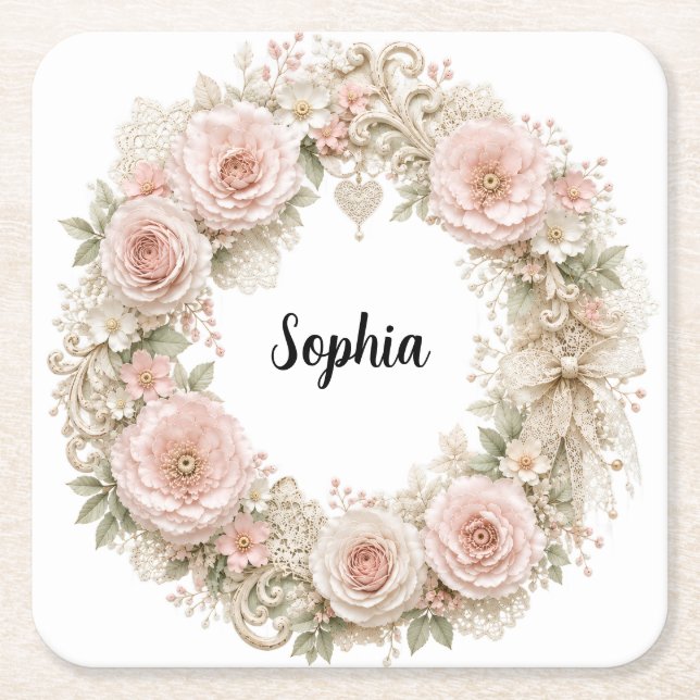 monograma shabby chic porta-copos de coroa de flor (Frente)