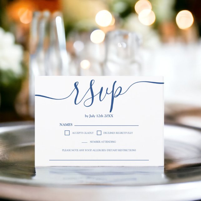 Monograma simples de casamento branco azul rsvp (Simple blue white wedding rsvp monogram)