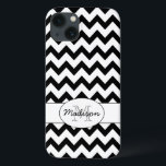 Monograma Simples de Chevron Preto e Branco<br><div class="desc">Padrão de zag retrô preto de tendência com fundo e texto personalizáveis - seu nome e inicial!</div>