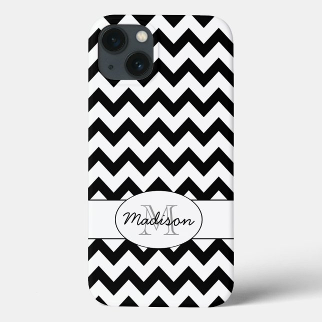 Monograma Simples de Chevron Preto e Branco (Verso)