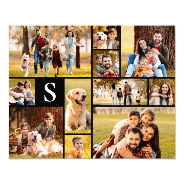 Monograma Simples de Colagem de Fotos 11 Preto (Frente)