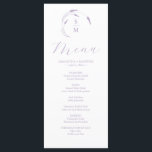 Monograma Simples de Menus de Casamento de lavanda<br><div class="desc">Prepare a palco para uma experiência inesquecível de jantar no seu casamento com o nosso cardápio de casamento de lavanda. A design mostra graciosamente as iniciais da noiva e do noivo, elegantemente cercadas por delicada arte da linha de lavanda. "Menu" é lindamente escrito em caligrafia sofisticada, acrescentando um ar de...</div>
