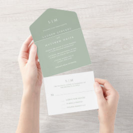 Monograma Simples Verde Sage Casamento Formal Eleg