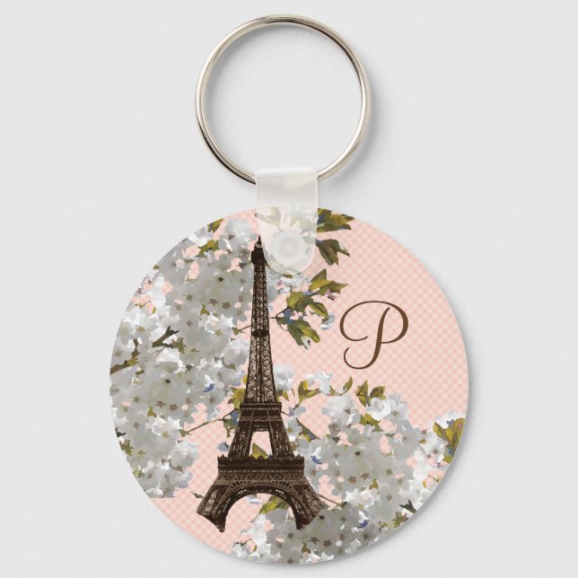 Monograma Springtim Em Paris Eiffel Tower Chaveiro (Frente)