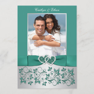 Monograma Teal, Convite Floral De Silver