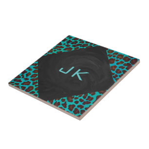 Monograma Teal e Brown Leopardo