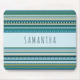 Monograma Tribal Teal Blue Stripes Padrão Mousepad