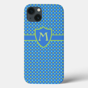 Monograma Turquesa, Neon Green Bolinhas em Azul