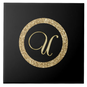 Monograma U, dourado sobre preto meia-noite,