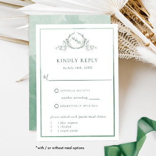 Monograma Verde Elegante e Cartão RSVP de Cores Aq