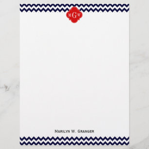Monograma vermelho branco de Chevron Quatrefoil 3