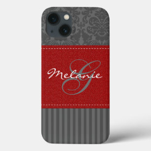 Monograma Vermelho, Cinza Damask Stripe iPad Air C