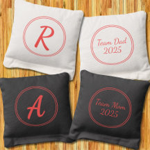 Monograma Vermelho Simples Redondo Elegante