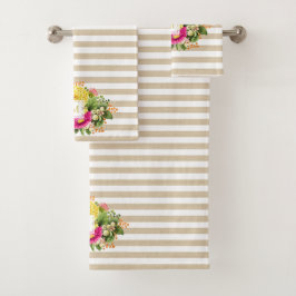 Monograma Vintage Asters Hot Pink Beigel Toalha