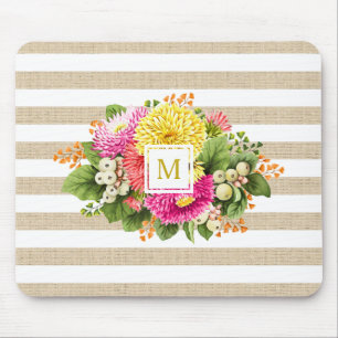 Monograma Vintage Asters Hot Pink Shabby Mousepad
