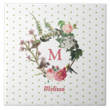 Monograma Vintage Bolinhas Florais & Bird Wreath