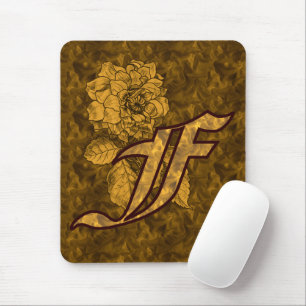 Monogramas F Dourado Peony Mousepad Inicial