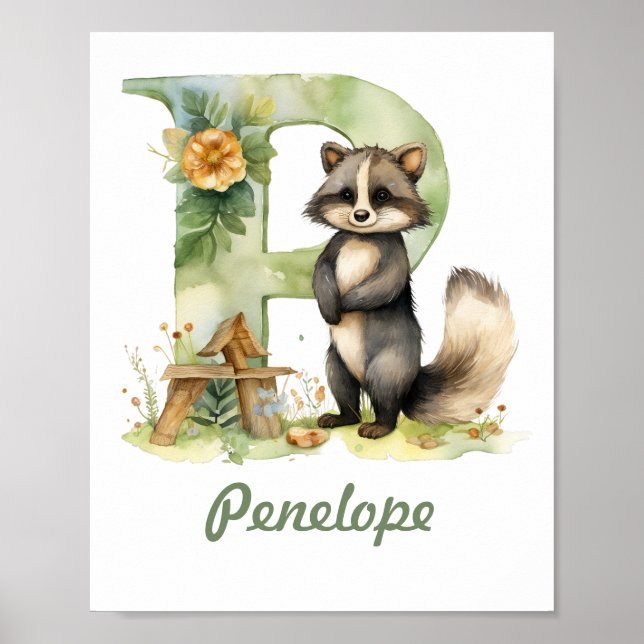 Monogramas Nursery Poster Woodland - Letra P (Frente)