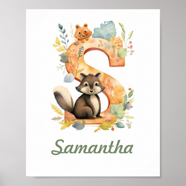 Monogramas Nursery Poster Woodland - Letra S (Frente)
