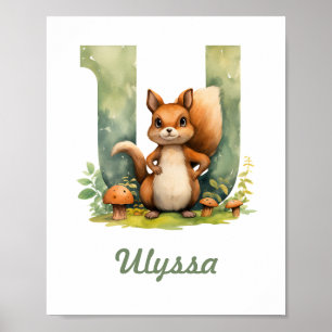 Monogramas Nursery Poster Woodland - Letra U
