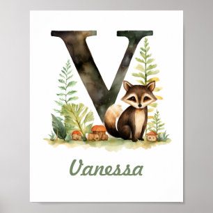 Monogramas Nursery Poster Woodland - Letra V