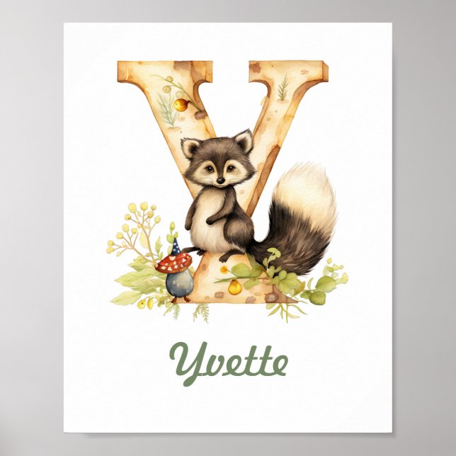 Monogramas Nursery Poster Woodland - Letra Y (Frente)