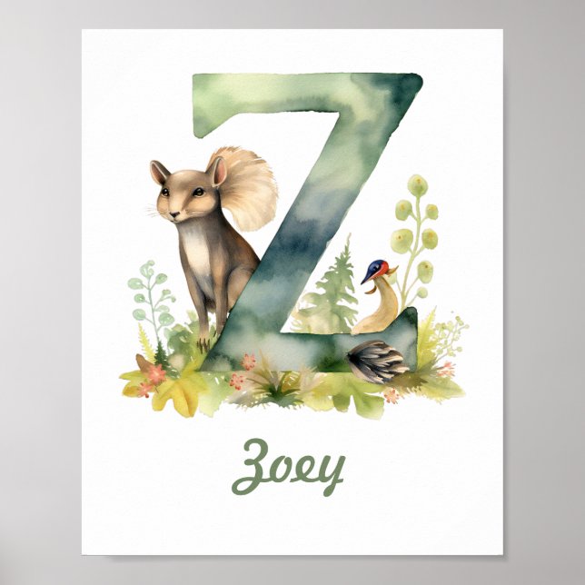 Monogramas Nursery Poster Woodland - Letra Z (Frente)