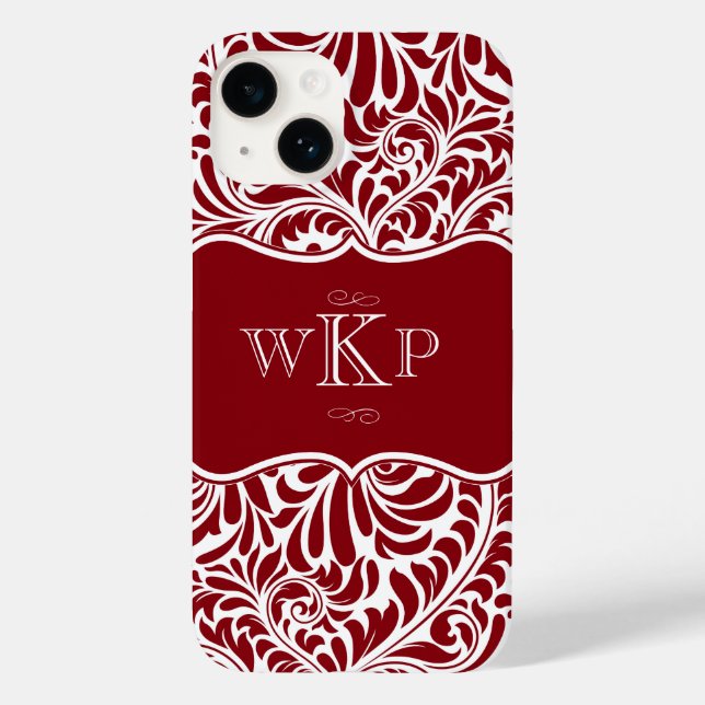 Monogramas personalizados Cranberry Cor damasco Ca (Verso)