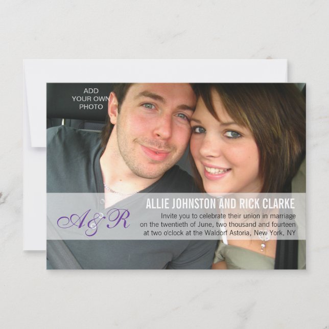 Monogramas Roxos Modernos Fotos de Convites para C (Frente)