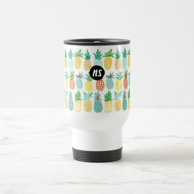 Monomagrama de Verão de Abacaxi | Caneca de Viagem (Centro)