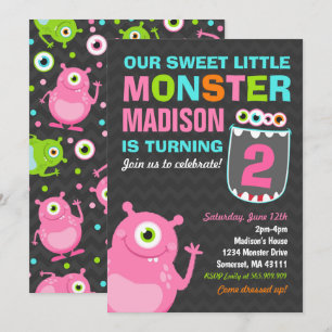 Monster Birthday - Partido Monstro Rosa de Convite