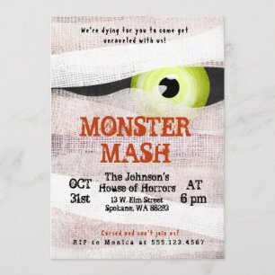 Monster Mash Halloween Bash Mummy Convite