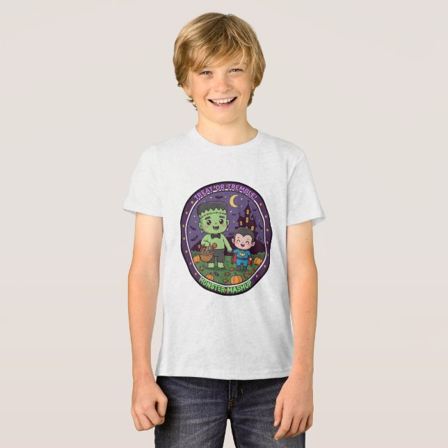 Monster Mashup Treat or Tremble T-Shirt, Cute Fran (Frente Completa)