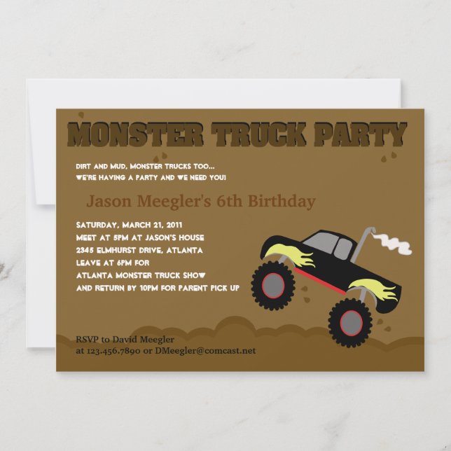 MONSTER TRUCK 5 x 7 Convites de aniversário (Frente)
