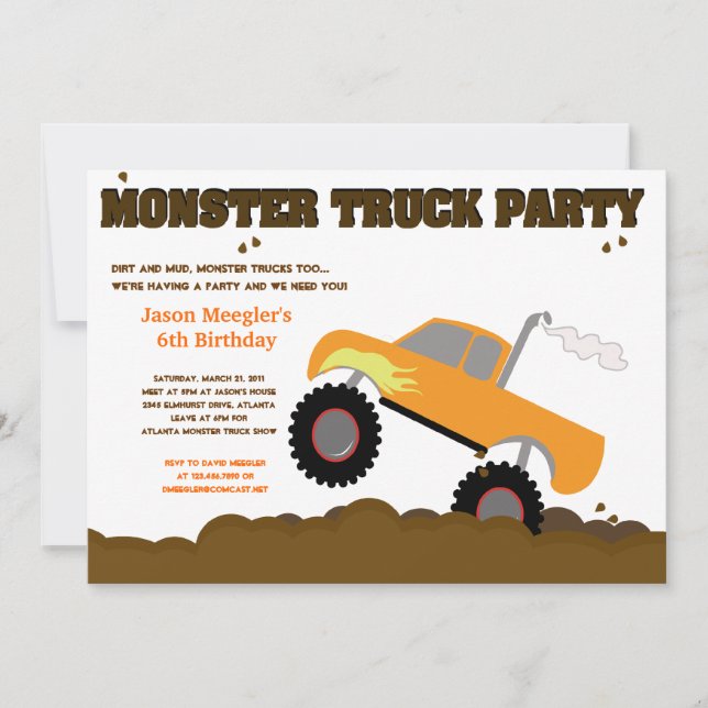 MONSTER TRUCK 5 x 7 Convites de aniversário (Frente)