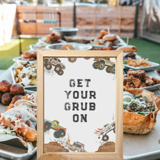 Monster Truck Boys Birthday Comida Sinal de Mesa