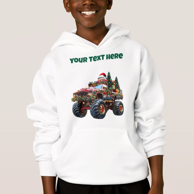 Monster Truck Christmas - Editable Boys Hoodie (Frente)