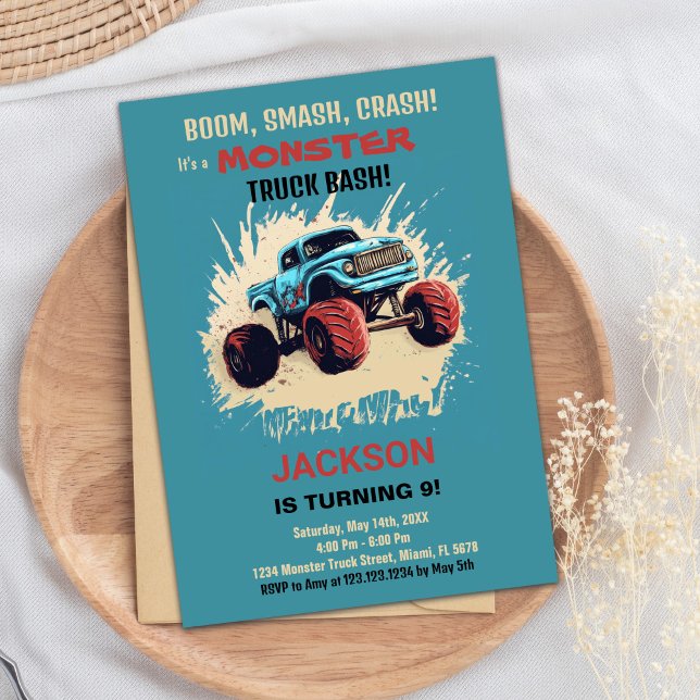 Monster Truck Convite de Aniversário Verde (Monster Truck Birthday Invitations Green)