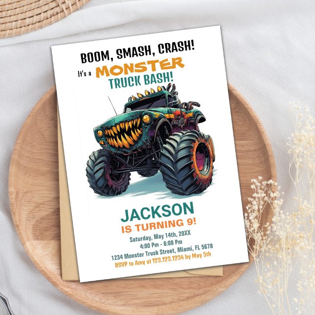 Monster Truck Convite de Aniversário Verde (Monster Truck Birthday Invitations Green)
