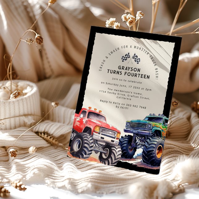 Monster Truck Themed Convite de aniversário (Criador carregado)
