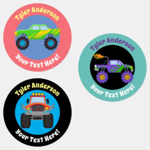 Monster Trucks, etiquetas com nome e mensagem pers