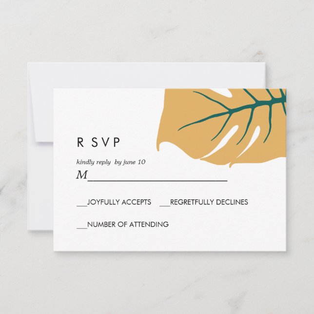 Monstera | Amarelo |  Resposta de Casamento RSVP (Frente)