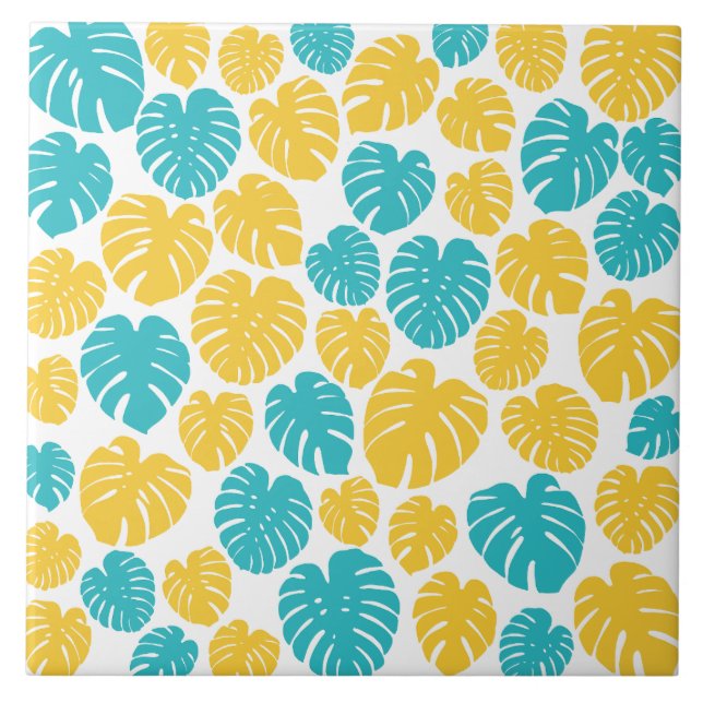 Monstera deixa em turquesa, amarelo e branco (Frente)