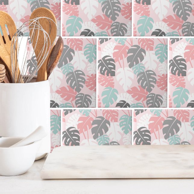 Monstera Moderna Deixa Padrão Tropical (Trendy Modern Monstera Leaf Tropical Pattern Ceramic Tile)